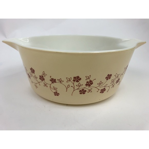 Pyrex Trailing Flowers Bake #475B 2.5 Qt Casserole Tan Vintage USA - Picture 1 of 10